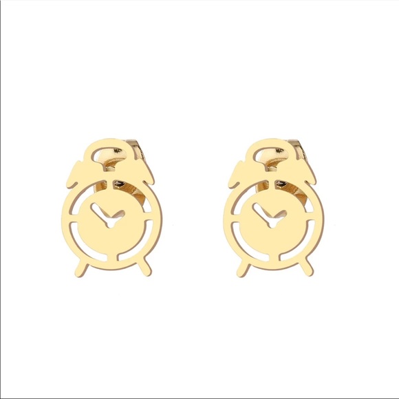 ALARM CLOCK GOLD Minimalist Stainless Steel Stud Earrings With Gift Bag - Picture 3 of 7
